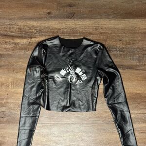 I.AM.GIA Black Faux Leather Long Sleeve Crop Top Size XXS
